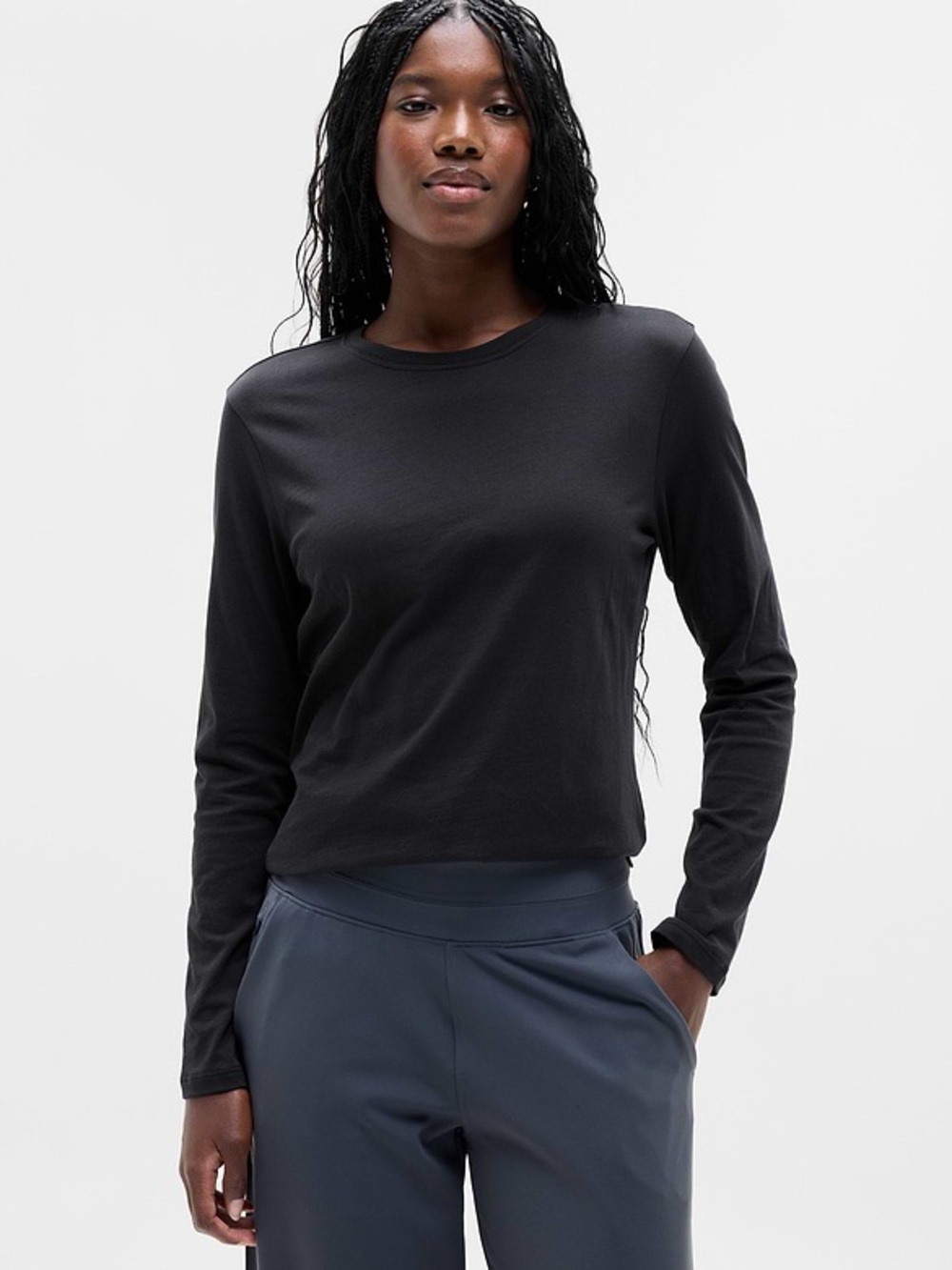 Athleta Cotton Favorite Long Sleeve Classic Top Black Size XL